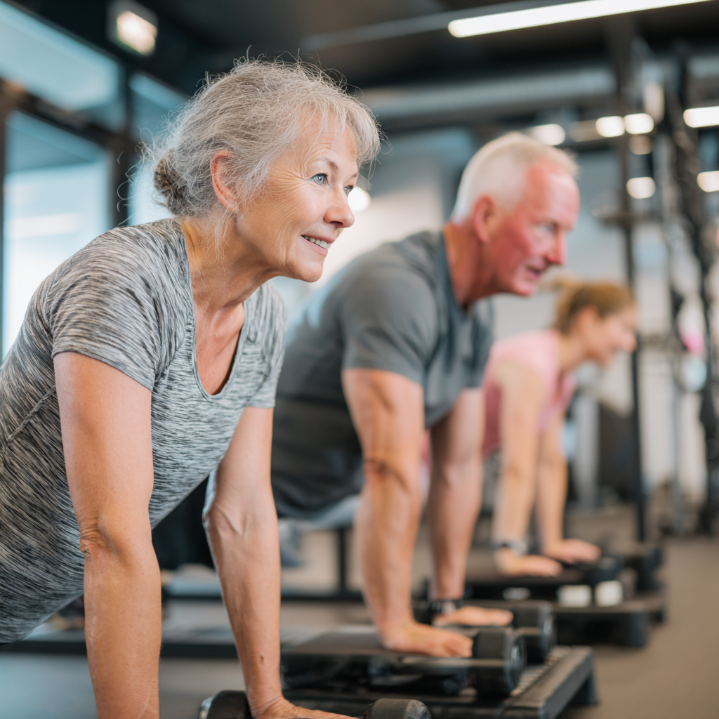 Mature adults participating in functional training session at solventik fitness center